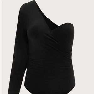 Plus Size One Shoulder Wrap Ruched Bodysuit